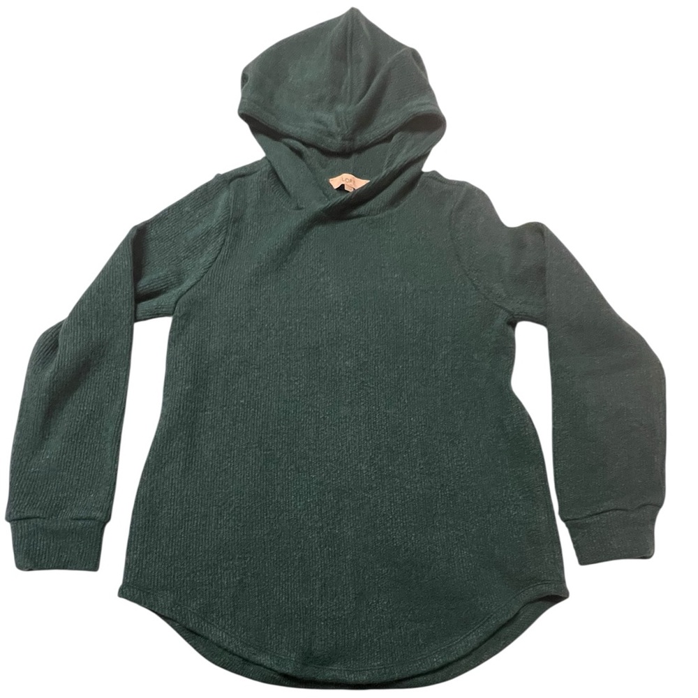 LOFT Green Ribbed Sweater Hoodie Womens L